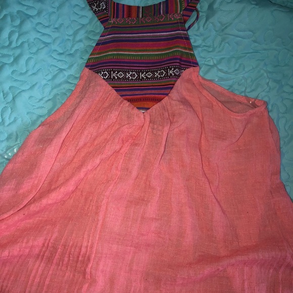 Peach colored tank top with zarape accent. - Picture 2 of 2